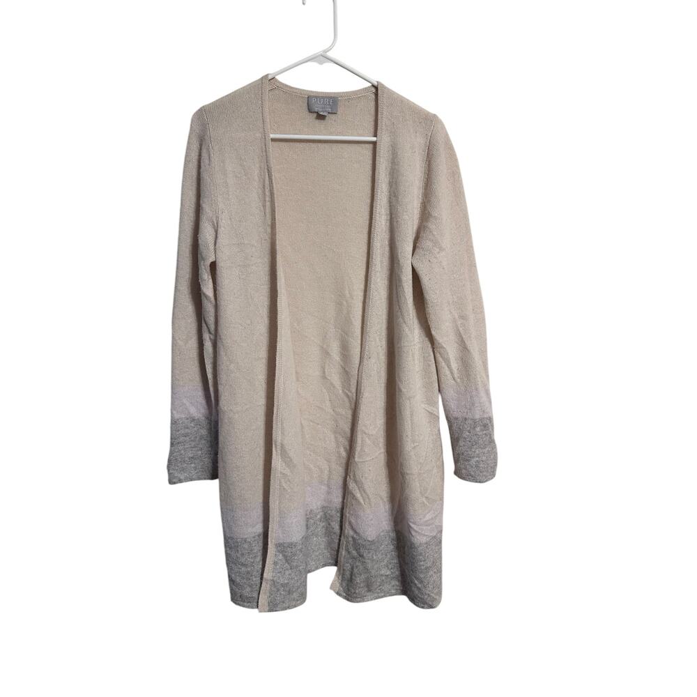 PURE Collection Cashmere Cardigan Cream and Gray Colorblock Size Medium